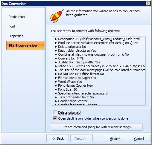 Conversion Settings Summary