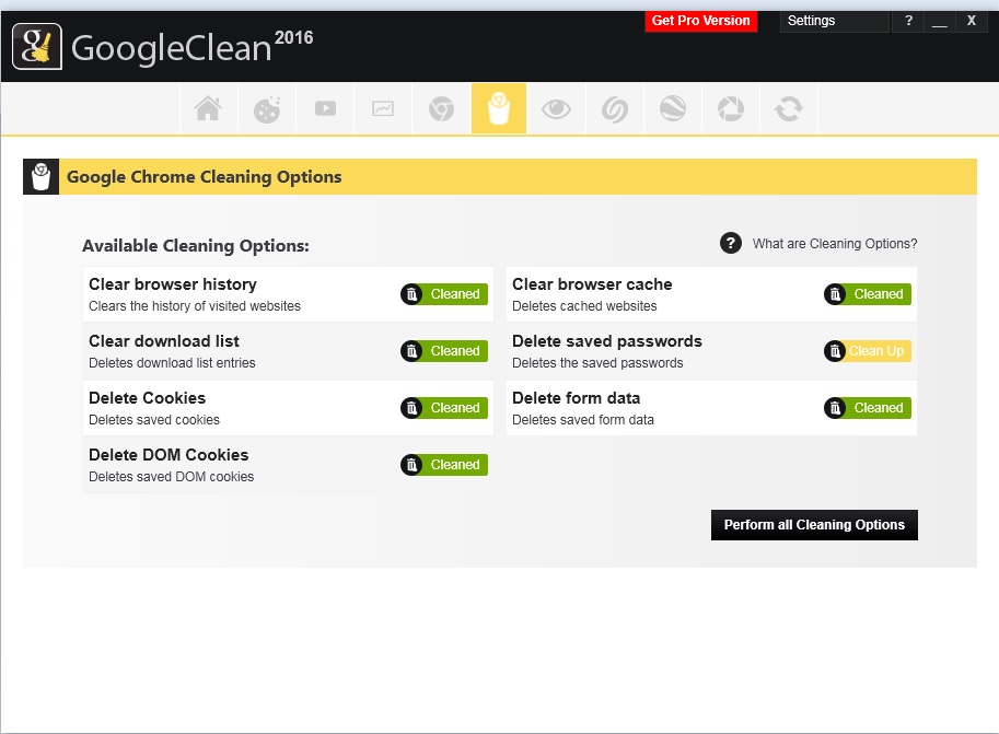 Google Chrome Cleaning Options