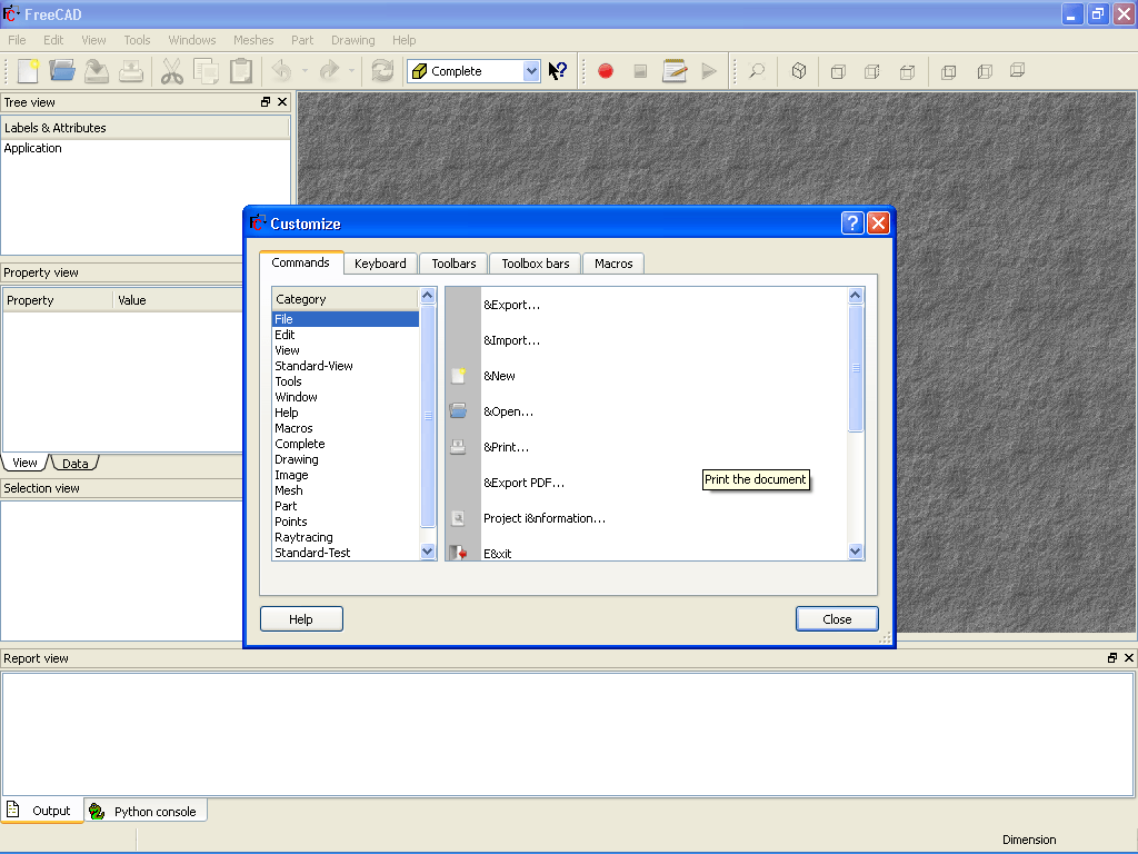 Customize tools window
