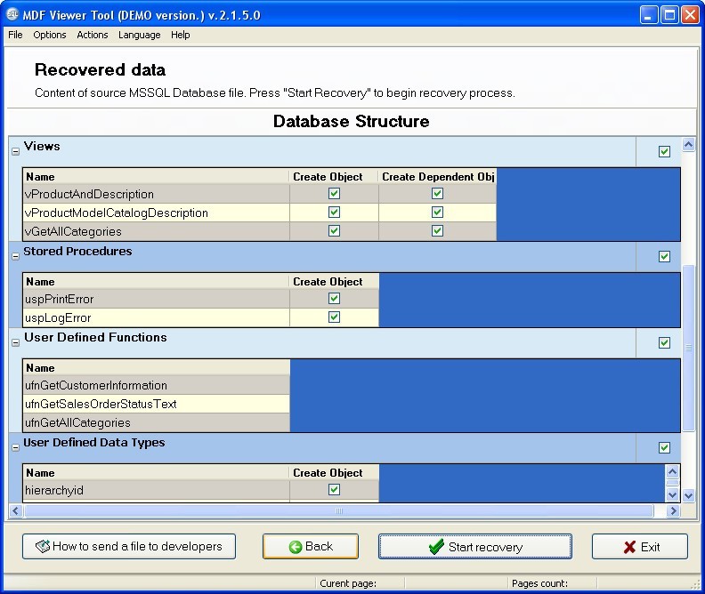 Database Structure Window