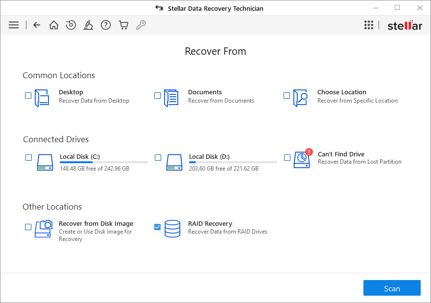 Select ‘Raid Recovery’ to recover the Raid Arrays.