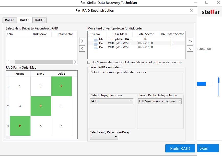 Select the Hard Drives configured in the RAID array using the arrows to construct the probable RAID.