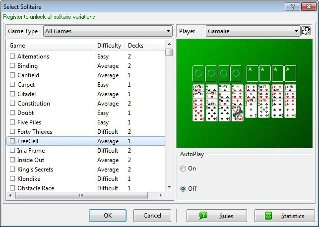 Selecting a Solitaire Game