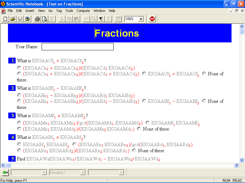 Test on Fractions