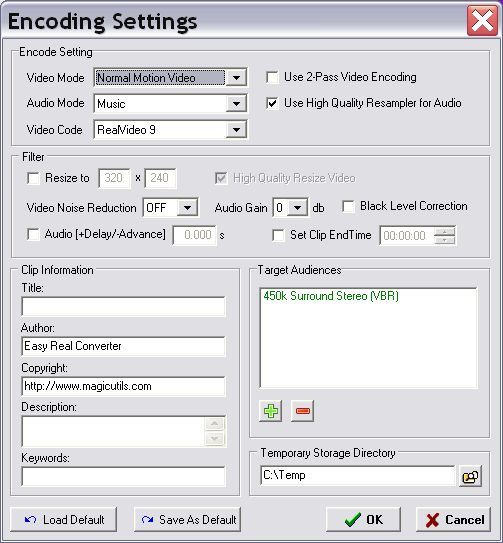 Encoding settings