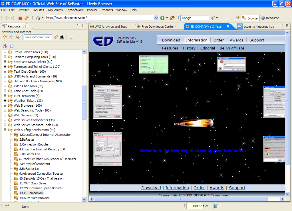 The tree and tabbed mode displayed