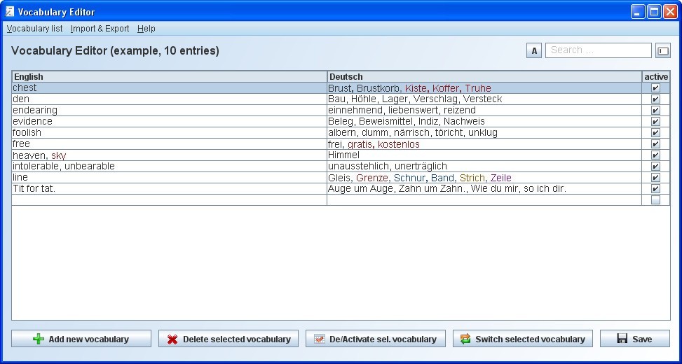 Vocabulary Editor Window