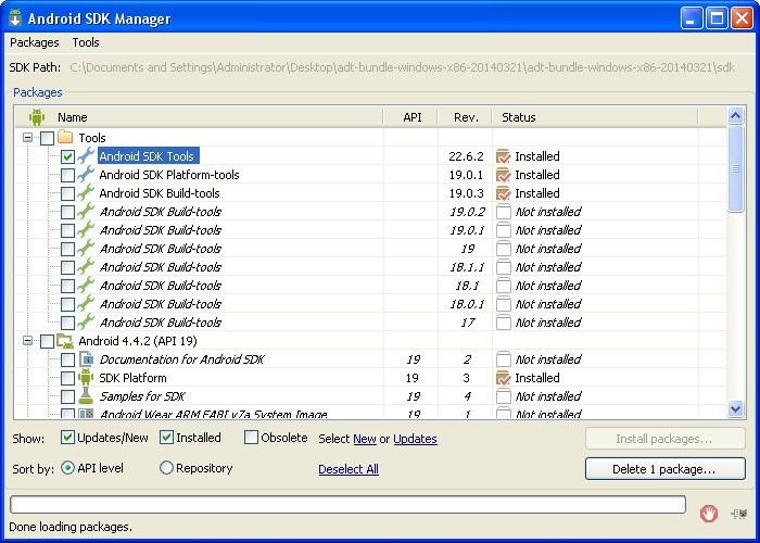 Android SDK Manager Window
