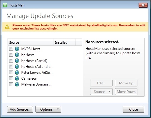 Hosts Updater Source List