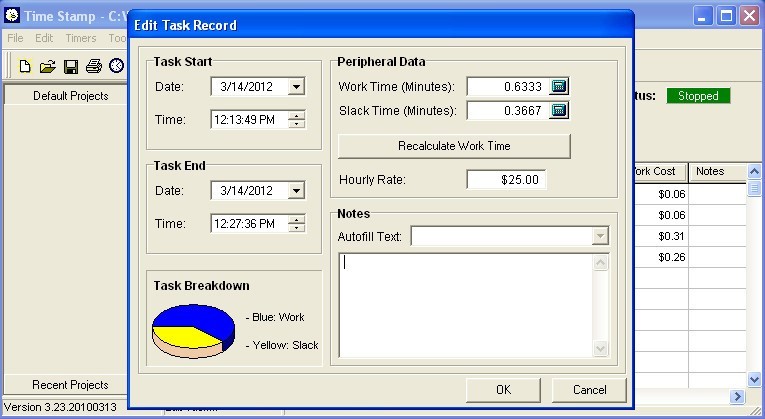 Edit task record window