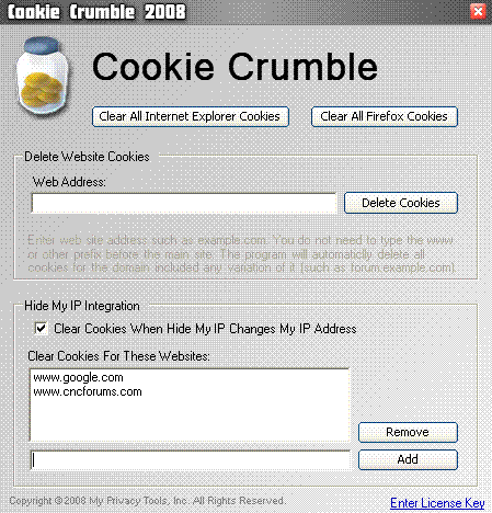 Adding web sites you want Cookie crumble to hide your IP from