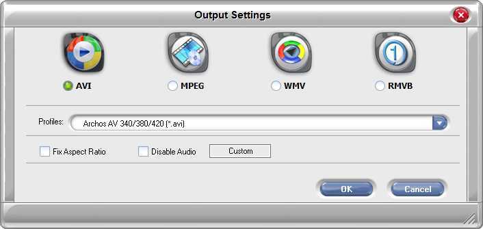 Output settings