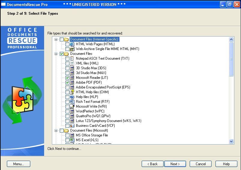 Select file types