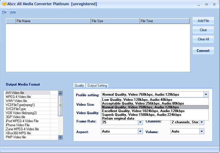 Profile settings