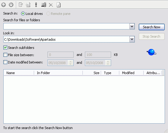 Search manager window