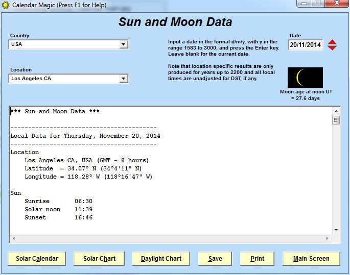 Sun and moon data
