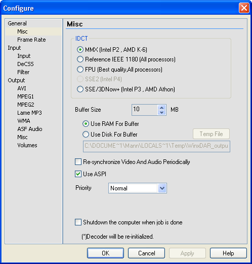 Configuration window