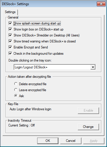 Settings window