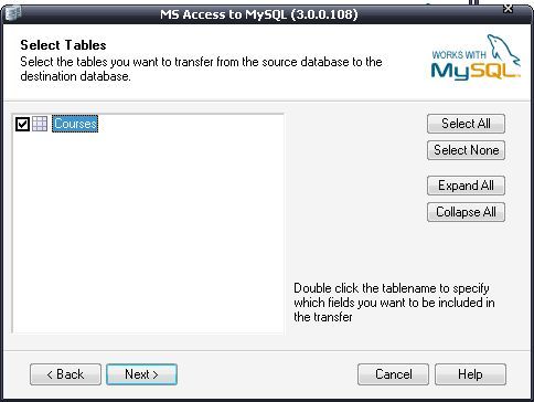 Step 3 : Choosing tables and fields to be imported