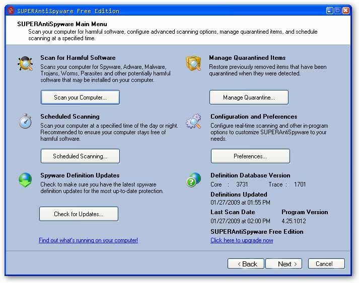 SuperAntiSpyware-Main menu