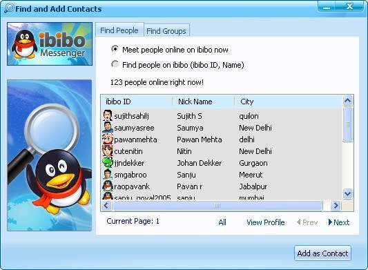 Find and Add contacts window
