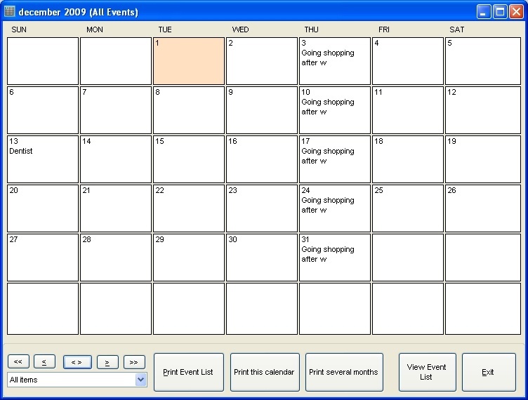 Showing Events in Calendar Mode