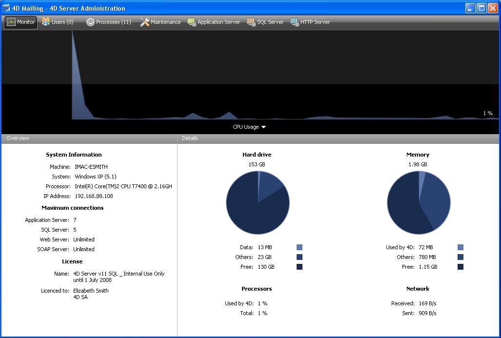 Server Administration Window