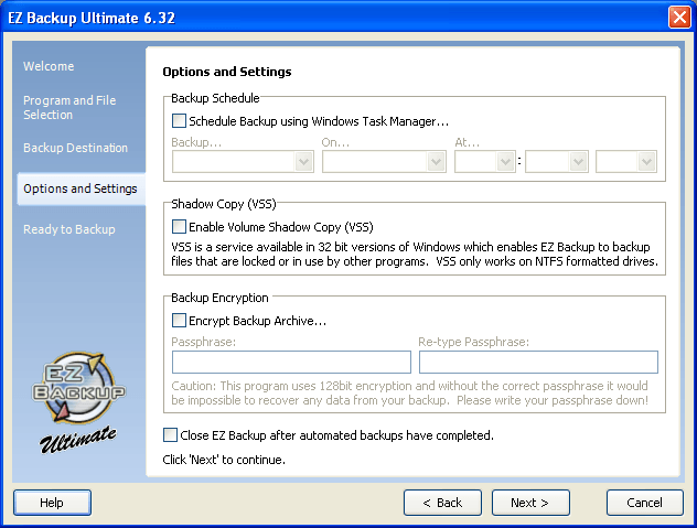 Options and Settings Screen