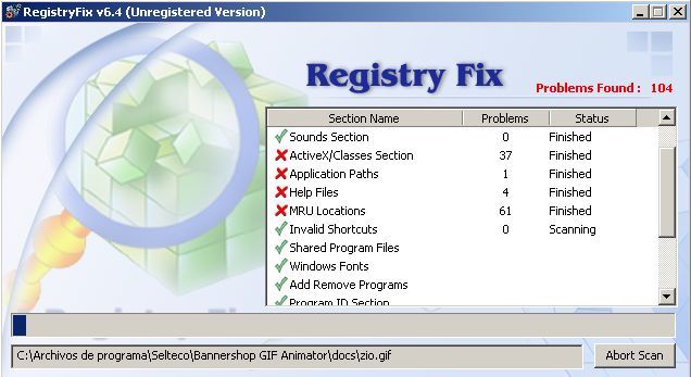 RegistryFix scanning