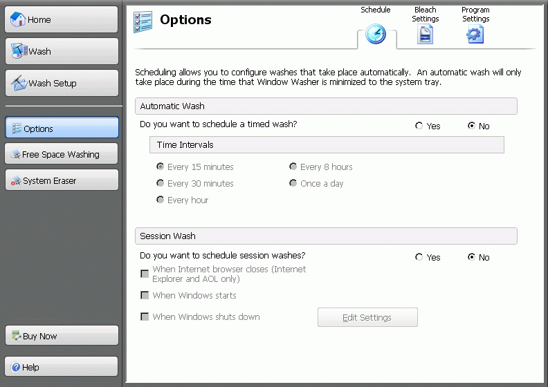 Program options window