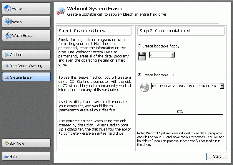 System erase window
