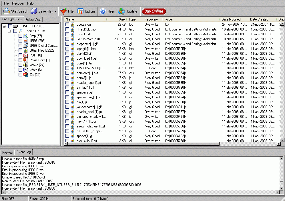 Found files main window