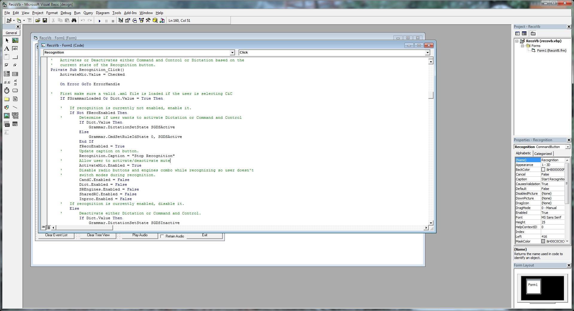 Visual Basic Sample Program - Code Edit Page