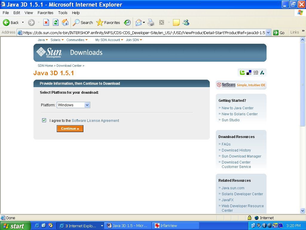 Java 3D 1.5 Download Informartion Screen