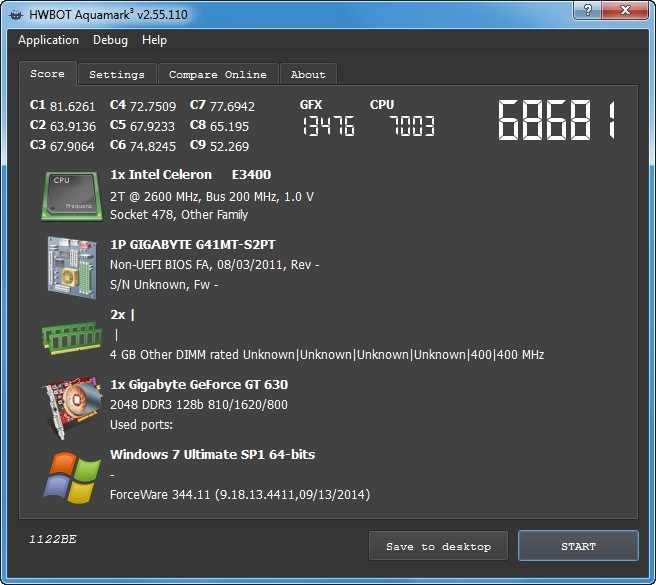 Benchmark Results Window