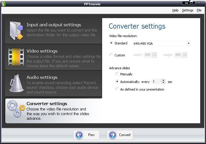 Propgram settings