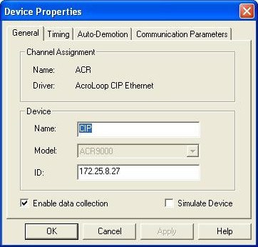 Device Properties Window