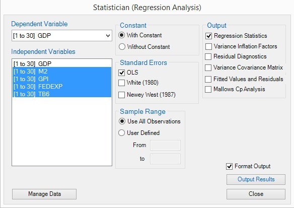Regression Analysis Window