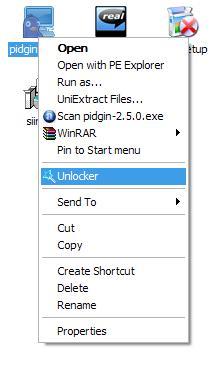 Selecting file to unlock in right-click menu