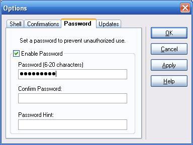 Options and password settings