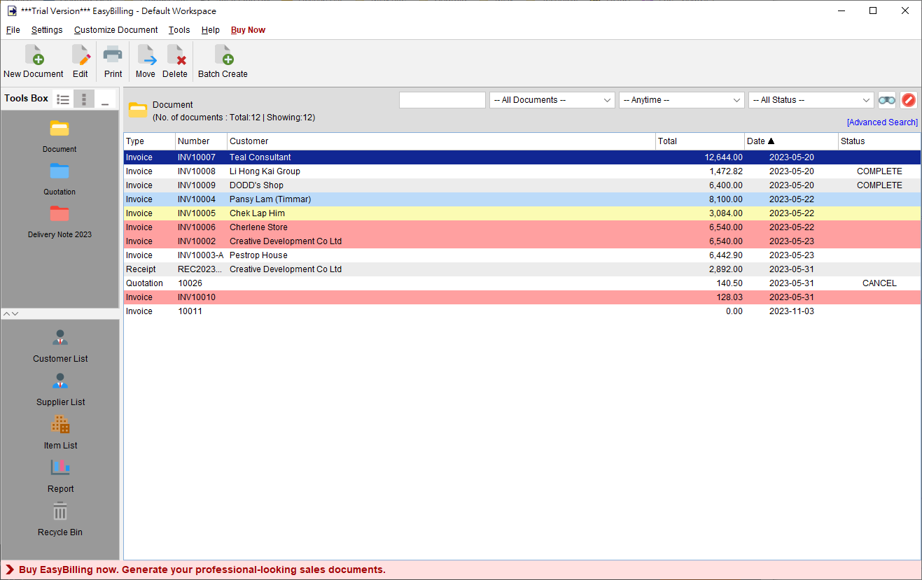 Main Screen of EasyBilling