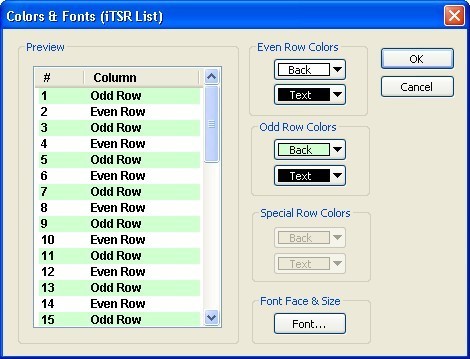 color and font option window