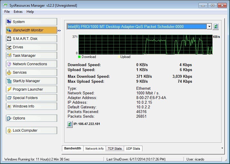Bandwidth Monitor Tab