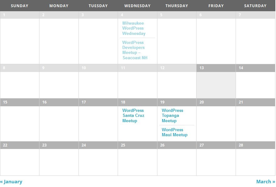 Events Calendar Window
