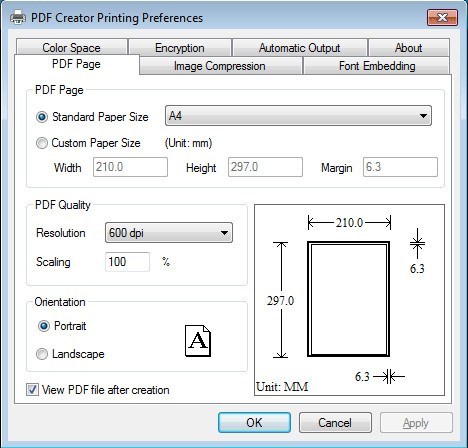 Printing Preferences Window