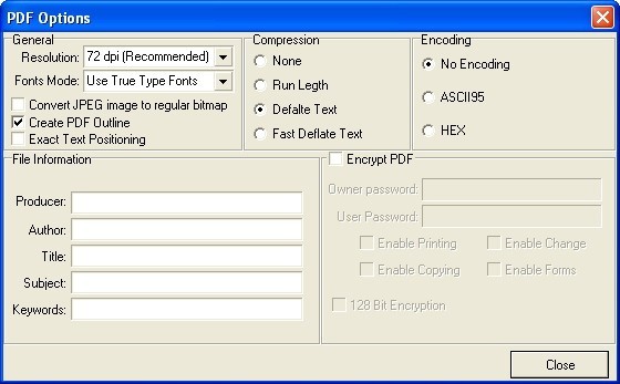 PDF Exporting Options