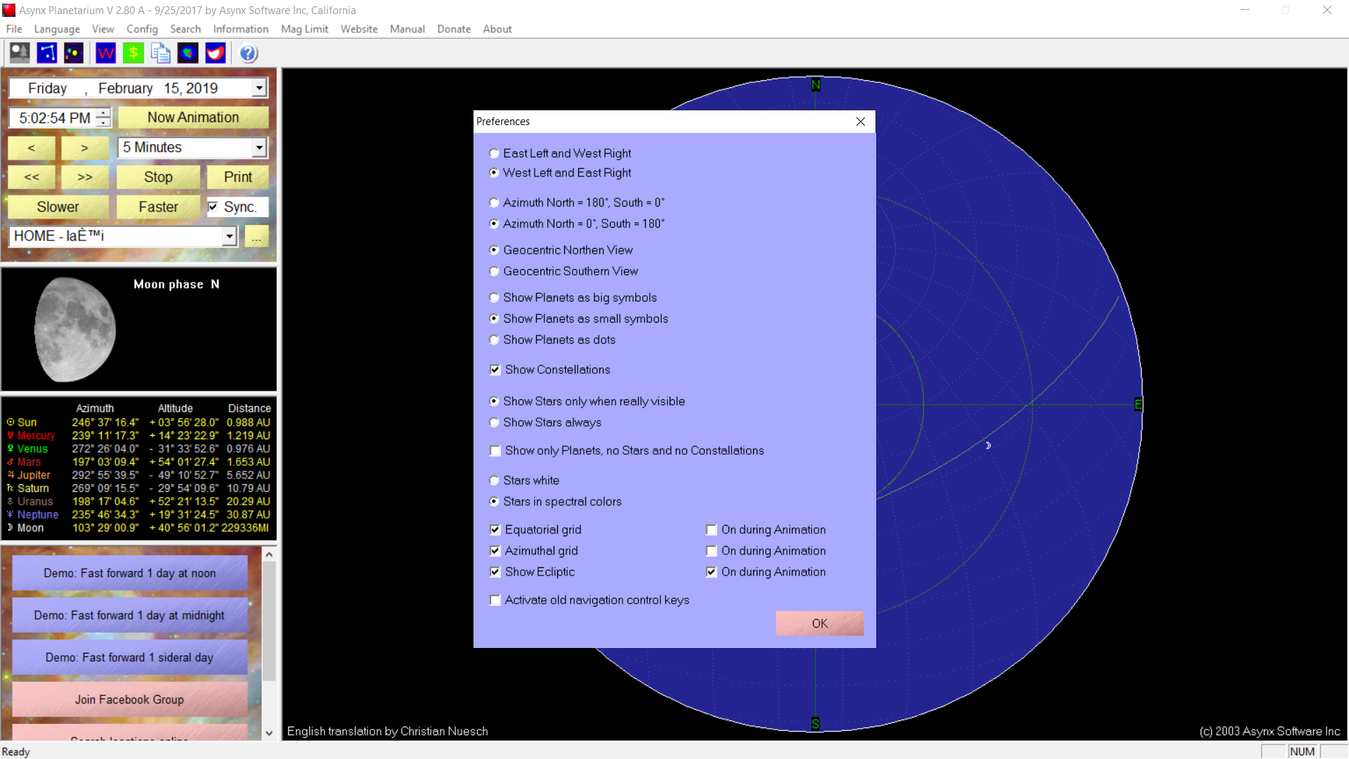 Preferences window