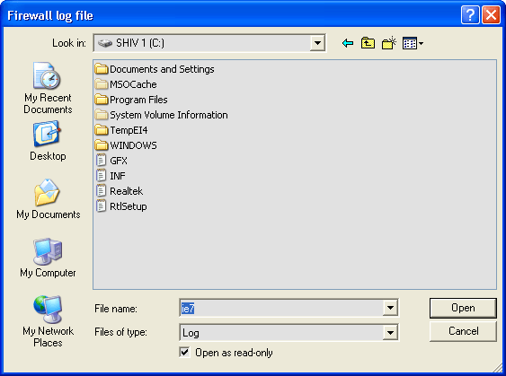 Open log file