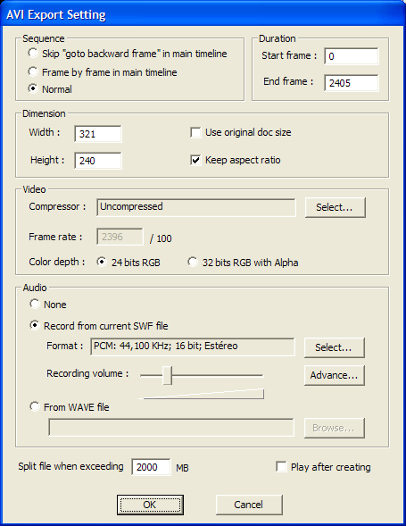 Output Video Settings Dialogue