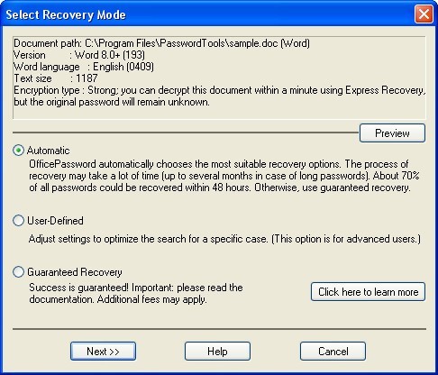 Recovery Mode Window